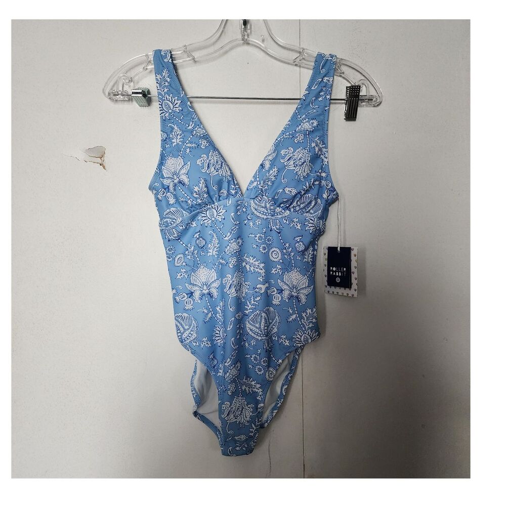 Roller Rabbit Womens One Piece Swimsuit Blue/White Floral Print XXS NWT